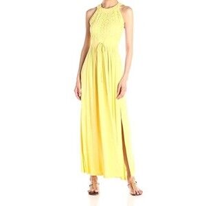 Calvin Klein Yellow Lace Bodice Boho Maxi Dress Sleeveless Size 4 Resort Rayon